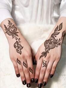 1pc Sticker, Henna Style Floral Vine, Temporary Tattoo Sticker, For Arms, Abdomen Non-Reflective, Realistic Tattoo, Suitable For People, For Daily Use, Lasts3-5Days - Brown - View 3