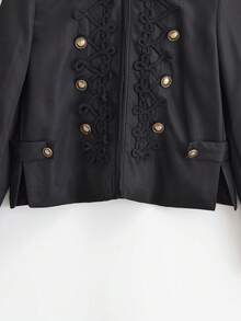 Áo blazer màu trơn, có đệm vai, thắt nơ, phù hợp cho mùa xuân và mùa thu. - màu đen - Xem 5