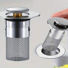 2 piezas, Filtros de cabello para baño, Malla de acero inoxidable 304 + Plástico, Tapón de drenaje retráctil para lavabo, Adecuado para diámetros de orificio de drenaje de 3,4-3,99 cm, Diseño integrado, Universal para todas las estaciones - Multicolor - Ver 2