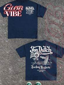 GLOBVIBE Men's Summer Outdoors T-Shirt With Fashion Brand VOND**H And Fly EYEs Printed Graphic Tee, Y2K Streetstyle Gender-Neutral Fashion Casual Gifts For Friends, Loose Multifunctional Round Neck Multicolor Shortsleeve Tee, Fashionable Daily Wear. - Màu xanh hải quân - Xem 1