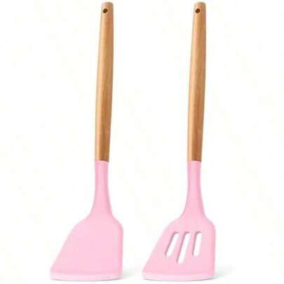 E-Far Silicone Spatula Turner, 2 Pack Heat Resistant Kitchen Spatulas Nonstick Cookware, Rubber Solid Slotted Spatula Cooking Utensils Fish, Eggs, Pancakes (Black)