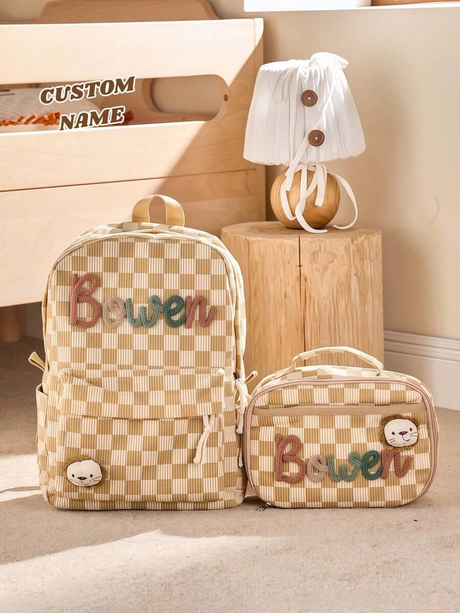 Personalized Kids Backpack And Lunch Box Set Customized Embroidered Name Cute Animal Pendant Back To School Gift Birthday Box Gift