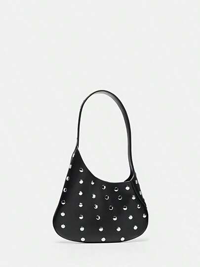2026 New Crescent Shaped Shoulder Bag, European And American Fashion Luxury Rivet Underarm Bag, Black Color, Niche Design Women's Bag, Fashionable And Versatile Small Bag, Suitable For Commuting, Dating, Going Out, Travel, Parties, And Office Use