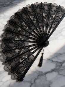 1pc Vintage Lace Folding Fan, French Elegant Handheld Fan In Black, White And Beige, Suitable For Hanfu, Lolita, Wedding, Bridesmaid, Lightweight Foldable Portable Fan, Luxury Ins Style - A - View 12