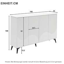 (=N625P210458459W) White Sideboard, 160 Cm Wide, Multifunctional Sideboard, Chest Of Drawers, Tall Display Cabinet With Adjustable Shelves, 4 Doors, Metal Legs - White - View 11