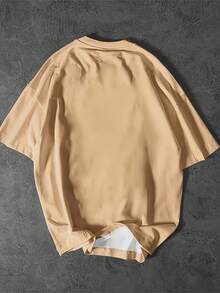 Men's Flame Print Crew Neck Short Sleeve T-Shirt Khaki Black Street Style Casual Top - Multicolor - View 2