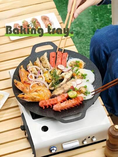 28/34cm Nonstick Frying Pan With Wooden Handle, Double Handle Design, Even Heat Distribution, Lightweight And Durable, Detachable Wooden Handle, Multipurpose Round Shape, Nonstick And Easy To Clean, Scratch-Resistant, Suitable For All Stoves, Healthy Cooking, Long-Lasting, Applicable For Grilling, Stir-Frying, Pancake Making, Outdoor Camping, Home Kitchen, Restaurant