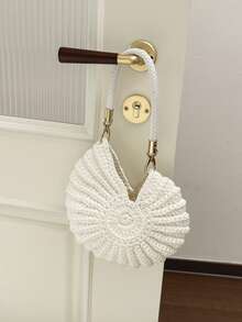 2026 Nueva bolsa tejida a mano para mujer, nicho de primavera/verano, bolso bandolera de cadena para el hombro y debajo del brazo - Blanco - Ver 8