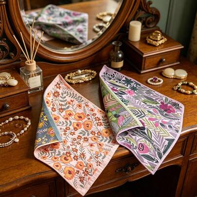 1pc/2pcs Soft Floral Theme Gauze Hand Towels, Hanging Style Absorbent, Suitable For Face Washing, Wiping Sweat, Foot Drying, Bathroom, Kitchen