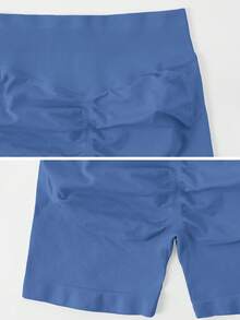 NcmRyu 1pc Women's Seamless Elastic Lifting Shaping Yoga Fitness Gym Running Sports Shorts - Blue - View 6