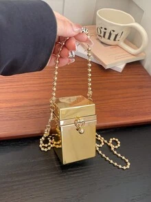 时尚百搭独特造型化妆首饰零钱包多功能女士晚宴包，单肩斜挎两用 - 金色 - 查看 3