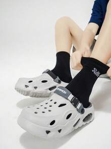 Casual Hollow Air Cushion Shock Absorbing Thick Sole Breathable Sandals! Comfortable Non-Slip Outdoor Slides, Unisex Functional Sandals - Grey - View 4
