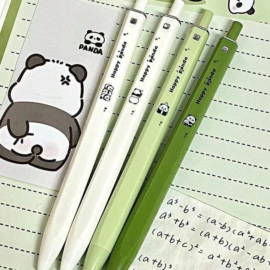 8支/組可愛熊貓伸縮式圓珠筆,綠色與白色卡通書寫筆,日系動物文具,適用於學校、辦公室、學習筆記、日記、計畫本、桌面用品,開學學生禮物 - 方形 - 查看 1