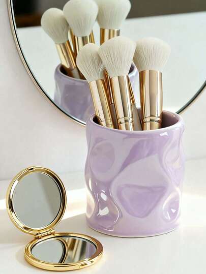 3D Face Shaped Makeup Brush Holder, Fashionable Vanity Organizer Box, Elegant Purple Desktop Storage Container For Makeup Brushes, Cosmetics And Skincare Products, Ideal For Makeup Enthusiasts