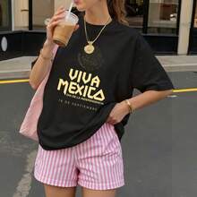 Camiseta Oversize Negra Viva Mexico Dia de la Independencia 16 de Septiembre para Fiesta - Negro - Ver 3