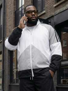 Plus Size Hooded Sports Jacket, Thin Color Block Hooded Sports Coat, Suitable For All Seasons - Black and White - View 5