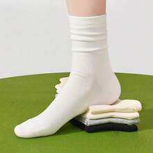 1/4 Pair Women White Simple Fashionable Versatile Breathable Moisture-Wicking Casual Mid-Calf Socks, Suitable For Spring And Summer - White - View 4