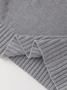 High Neck Solid Color Off-Shoulder Knit Vest For Commuting, Solid Khaki High Neck Knit Top, Sleeveless High Neck Cropped Top, Minimalist High Neck Knit Vest, Sleeveless High Neck Summer Outerwear, Suitable For Street, Casual, Holiday, Travel, Date - Grey - View 6