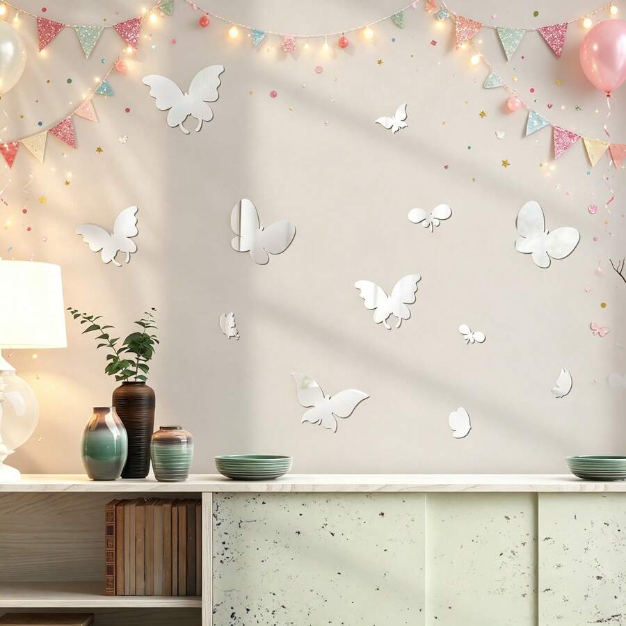 OUTANA Hình dán tường hình bướm bằng acrylic tự dính, có thể tháo rời, thích hợp làm quà tặng tốt nghiệp, trang trí phòng ngủ, phòng khách, đám cưới. Có các màu vàng, bạc và đen. - kiểu A - Xem 1