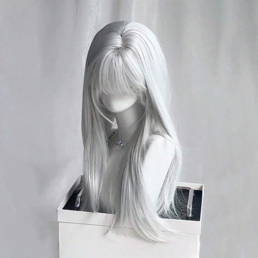 Light Silver Gray Paired With A Long Wig, Gentle And Fair. Easy To Have Cool Fairy Like Long Hair For Daily Commuting And Role-Playing - Silver-gray - View 1
