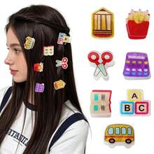 7pcs/Set Creative Cartoon Car Pencils, Pencil Cases, Computers, Books, And Scissors Hair Clips For Back-To-School Season. Cute And Fun Design, Suitable For Women's Casual And Versatile Half-Up Hairstyles, Hair Claw, And Other Hair Accessories. Perfect For Everyday Wear, Back-To-School Season, And As A Gift. Ideal For Everyday Outfits, Hairstyles, And Accessories. Women's Hair Accessories. - Multicolor - View 4