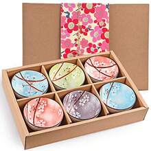 Ceramic Rice Bowls 10 oz Bowl Gift Set Assorted Color Dinnerware Serving Bowls for Rice Cereal Noodle Soup Desserts Pack of 6 Cherry Blossom - Sakura - Ver 2