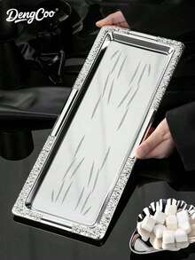 Dengcoo 1 Piece Of Silver Metal Long Tray, Storage Tray, Dinner Plate, Serving Tray, Middle Eastern Style Tray. Available In 3 Sizes. Suitable For Home, Restaurant, Dining, Ramadan And Eid Al-Adha. - Silver - View 6