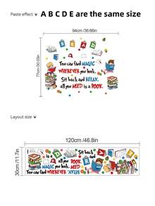 [5 Styles Available] Children's Reading Theme Wall Stickers - Cartoon Books / Hot Air Balloons / Inspirational Quotes, Self-Adhesive Waterproof Removable PVC Material For Children's Room, Reading Corner, Classroom Wall Decor - Wall Stickers - View 11