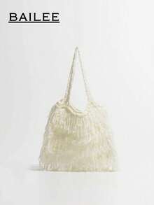 BAILEE Fashion Casual Tassel Edge Solid Color Crochet Shoulder Bag, Handmade, Foldable And Portable, Suitable For Matching Outfits And As A Gift - Multicolor - View 17