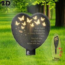Estaca de jardín conmemorativa con mariposa y corazón, marcador de lápida con texto reconfortante, decoración exterior impermeable en homenaje - A - Ver 4