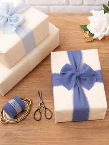 1,5 polegadas x 5 metros Fita de Chiffon Azul e Bege, Decoração de Borla Feita à Mão, Adequada para Buquês, Embrulho de Presentes, Casamentos, Buquês de Noiva, Aniversários, Artesanato, Presentes de Formatura, Festas de Feriados, Decorações DIY, Decoração de Natal, Lembrancinhas de Festa e Embalagem de Presentes - multicolorido - Visão 3