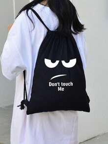 New Canvas Drawstring Backpack, Multiple Pockets, Shoulder Bag For Shopping & Students, Back To School - Black - View 7