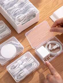 22pcs/11pcs/7pcs/3pcs Plastic Cable Organizer Box, Charger Holder, Desktop Wire Management, Power Cord Storage Rack, Transparent Container, Suitable For Home And Office, Not Suitable For Extra Large Chargers - Multicolor - View 2