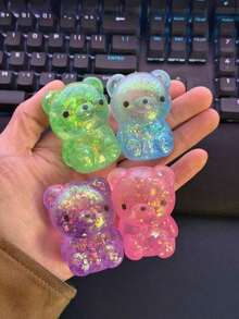 1pc Glitter Crystal Bear, Axolotl, Soft Slow Rebound Stress Relief Toy, Tabby Squishy Toy, Portable Squeeze Toy, Suitable For All Ages, Autism, Holiday & Birthday Gift, Cute & Fun Toy - Kỳ nhông pha lê xanh - Xem 10