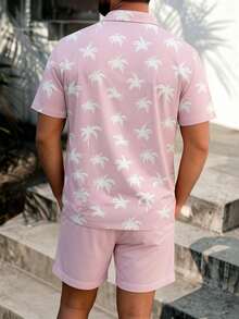 Men's Summer Coconut Pattern Short Sleeve Shirt And Shorts Beach Set - Multicolor - View 2