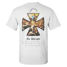 DARCSPORT Wolves Cross Print Unisex 180g "No Weapon" Graphic Crew Neck T-Shirt For Men/Women - 白色 - 查看 6