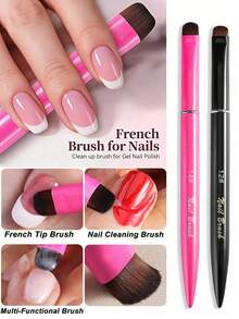 2/1 法式美甲刷套装，三合一凝胶及亚克力美甲刷 - 尼龙刷毛，精准清洁及抛光，沙龙美甲配件，美甲工具 - 彩色 - 查看 2