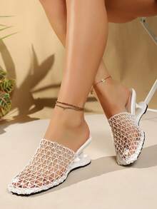 Sandal thời trang đa năng, thiết kế lưới rỗng, gót bất đối xứng, thoáng khí, mẫu mới mùa hè 2026. - trắng - Xem 6