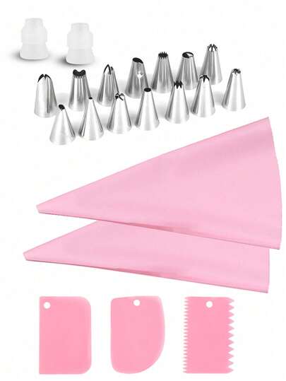 21pcs Stainless Steel Cake Decorating Tool Set - Includes Piping Nozzles, Piping Bags, Couplers And Icing Spatulas - Multipurpose Baking Tools Suitable For Christmas, Halloween, Thanksgiving And Back To School, Kitchen Accessories, Baking Equipment