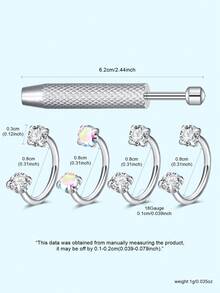 Bộ 5 khuyên mũi hình trái tim, ngôi sao, tròn, móng ngựa đính đá CZ, ren trong, thép không gỉ 18 gauge 8mm, lý tưởng cho xỏ mũi, sụn tai, vành tai, môi, trang sức xỏ mũi, trang sức cơ thể cho nam nữ, đeo hàng ngày, quà tặng lễ hội - Nhiều màu - Xem 3