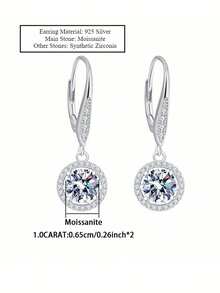 KAHOOT Một đôi bông tai kiểu Pháp bằng bạc sterling 925 thanh lịch và cổ điển, với hai viên đá Moissanite 1 carat được gắn trong khung bốn chấu trang nhã. - Bạc - Xem 10