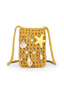 BAILEE 一款一体式涤纶绳手工钩编时尚新款休闲单肩手机包，搭配海洋元素吊坠，适合女性、白领、时尚搭配、休闲度假、礼物、派对、送给母亲、老师、朋友等场合。 - 彩色 - 查看 3