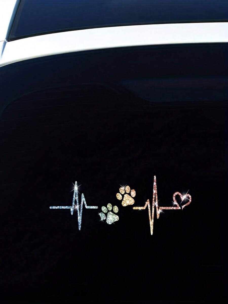 1 pieza Pegatinas de perro ECG brillante, adecuadas para portátiles, ventanas de automóviles, carrocería, parachoques, motocicletas, refrigeradores, maletas - Perro con electrocardiograma brillante - Ver 1
