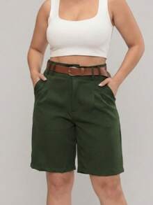 Women's Tailored Bermuda Shorts - Army Green - View 9