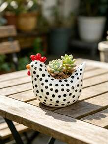Resin Chicken Shaped Planter, Polka Dot Hen Planter Suitable For Succulents And Plants, Cute Animal Shaped Planter For Indoor And Outdoor Decor, Chick Planter Container For Home And Garden, Charming Rustic Style Planter For Desk, Balcony And Yard - Polka Dot Chicken Flower Pot - View 5