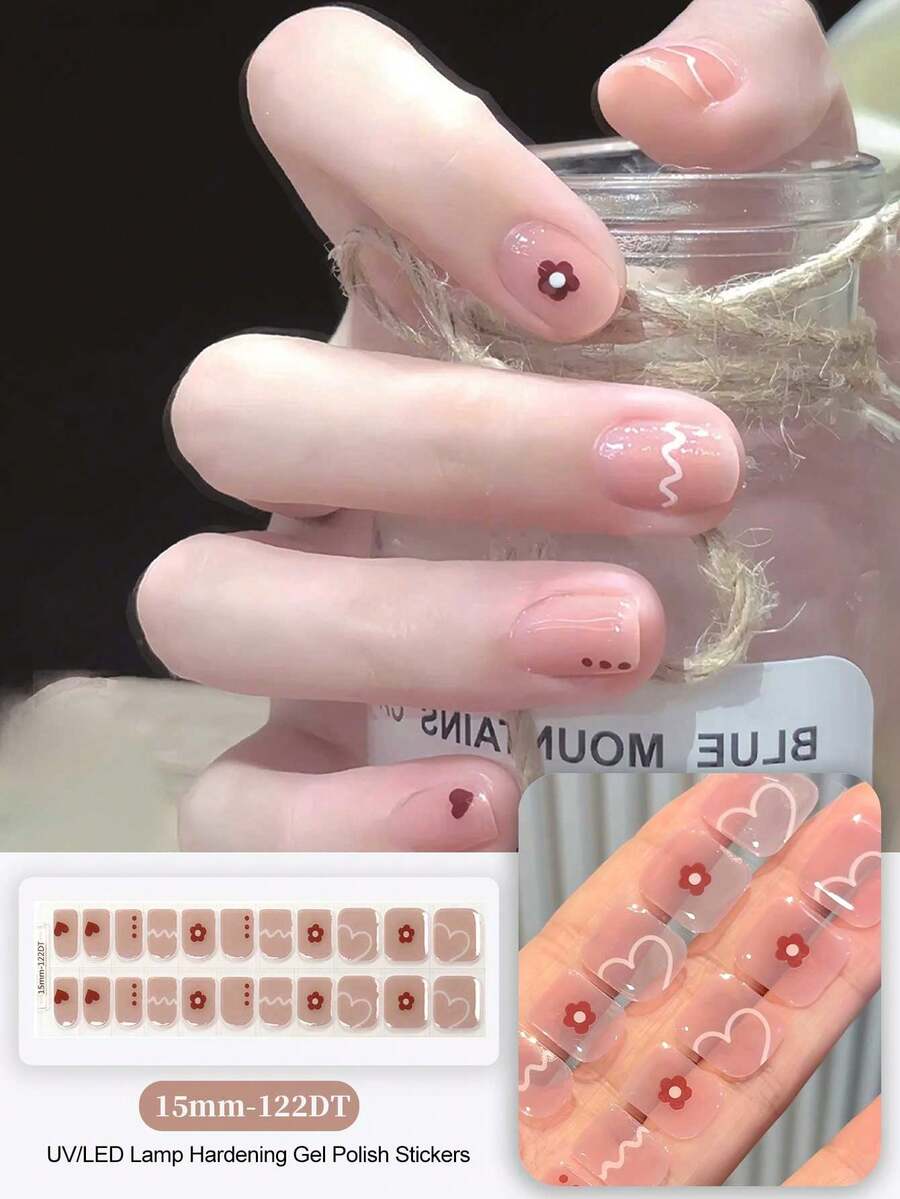 20pcs Semi-Cured Gel Nail Stickers, Durable Salon-Grade Nail Stickers, Easy To Apply And Remove, Requires UV Lamp Curing
