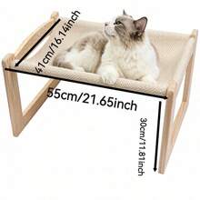 1个木制猫吊床床，带剑麻抓垫，透气室内猫咪栖息处，坚固木框猫咪休闲椅 - L - 查看 3