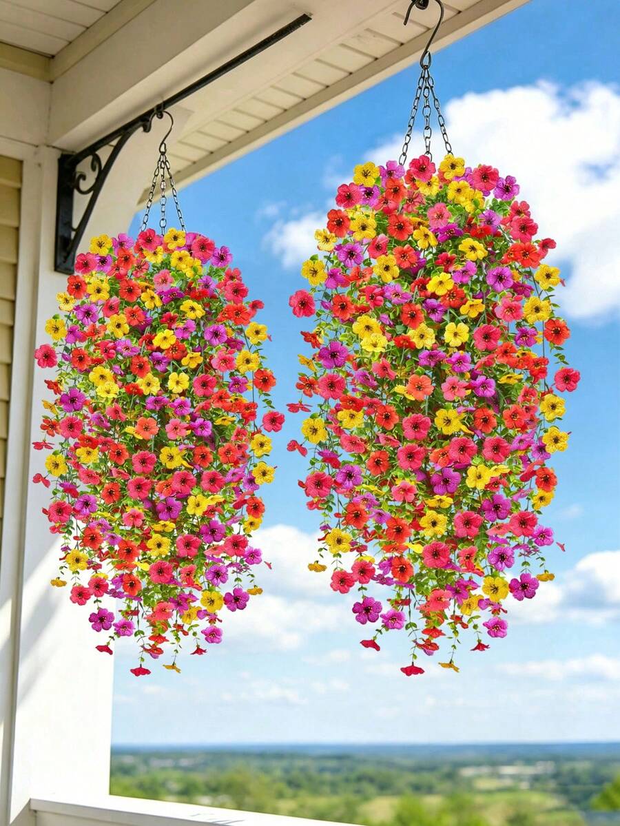 72cm Fiori artificiali appesi, glicine artificiale colorato finto - Fiori artificiali resistenti ai raggi UV per uso esterno, decorazione di fiori selvatici all'ingrosso per interni/esterni, giardino, veranda, stile fattoria, patio, decorazione appesa, decorazione estiva e autunnale, stagione dei matrimoni - (Multicolore)