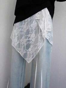 1pc Asymmetrical Yarn Skirt, Lace Elegant Yarn Skirt, Versatile Pinafore Dress Design JPFA - trắng - Xem 6
