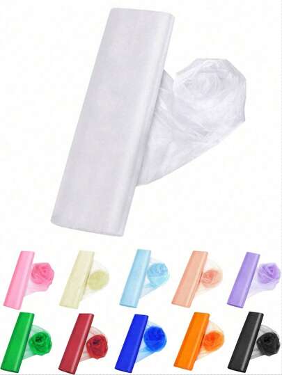 1件10米欧根纱薄纱透明背景幕帘，现代欧根纱户外派对装饰椅饰新娘横幅，适用于婚礼、生日派对、派对装饰